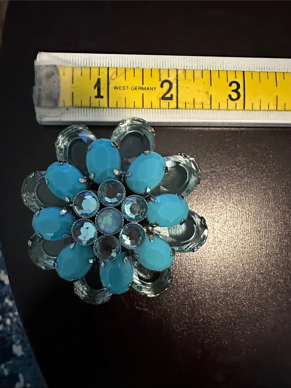 Aqua Blue Floral Crystal Statement Brooch - Women Jewelry